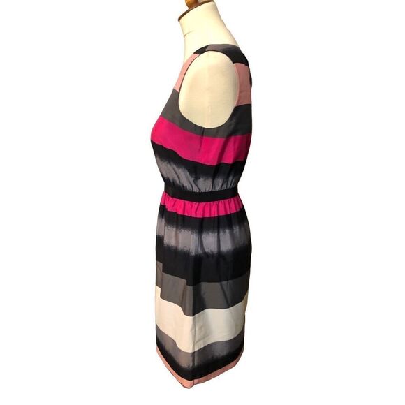 Spring Summer Loft Ann Taylor striped gray, pink black a line fit and flare slee - Picture 3 of 12